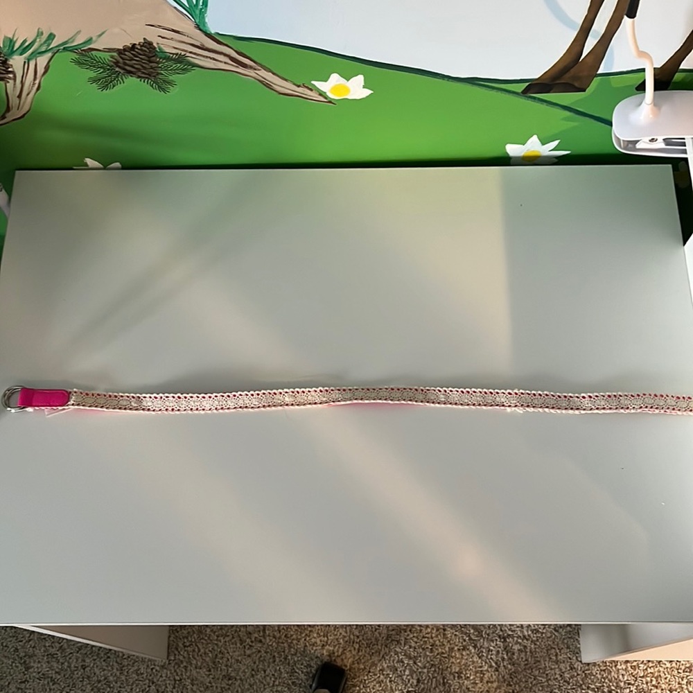 belt pink with white lace and silver buckle